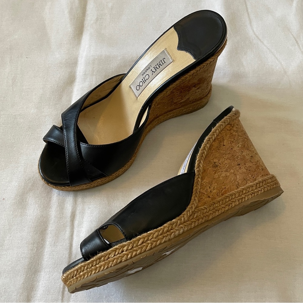 Jimmy Choo Black Wedge Sandals